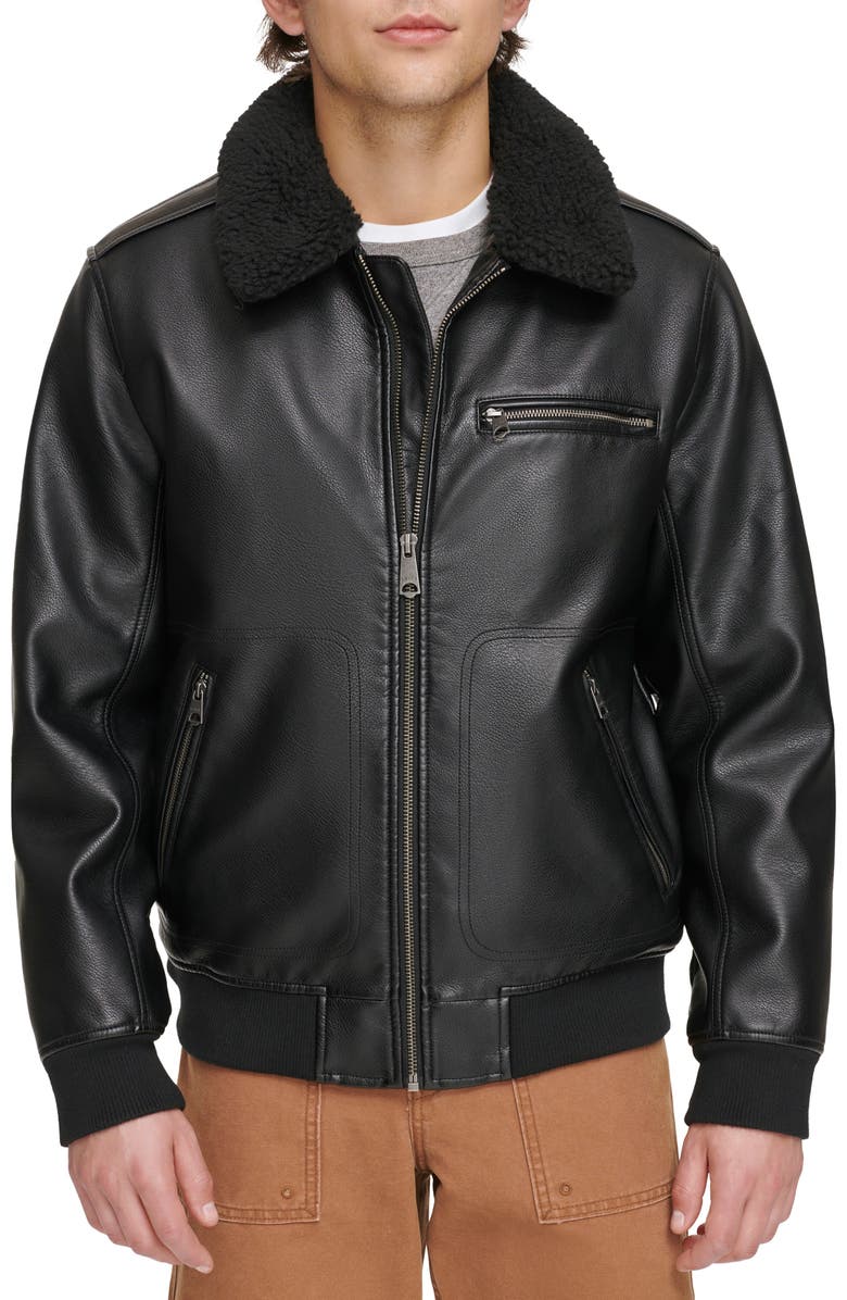 Levi's Faux Leather & Faux Shearling Bomber Jacket, Main, color, Black