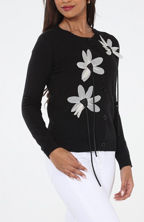 Rain And Rose Floral Appliqué Cardigan In Black