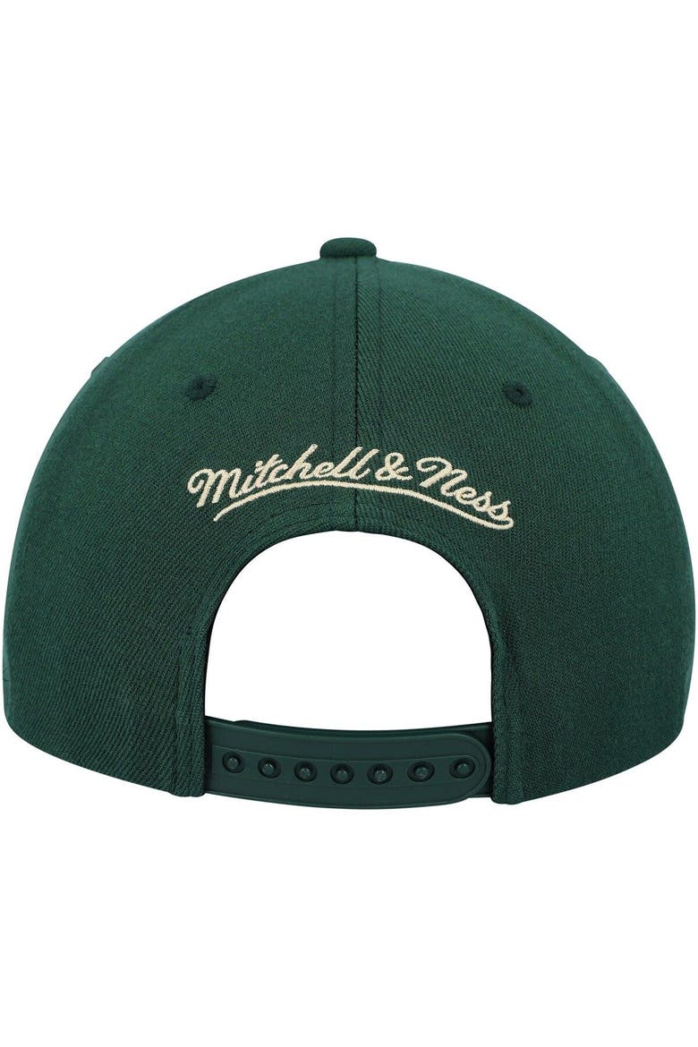 Men's Mitchell & Ness Hunter Green/Tan Milwaukee Bucks MVP Team Two-Tone 2.0 Stretch-Snapback Hat, Alternate, color, Hunter Green