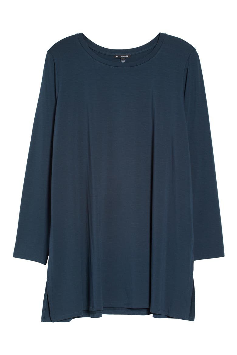 Crewneck Long Sleeve Tunic Top, Alternate, color, DEEP ADRIATIC
