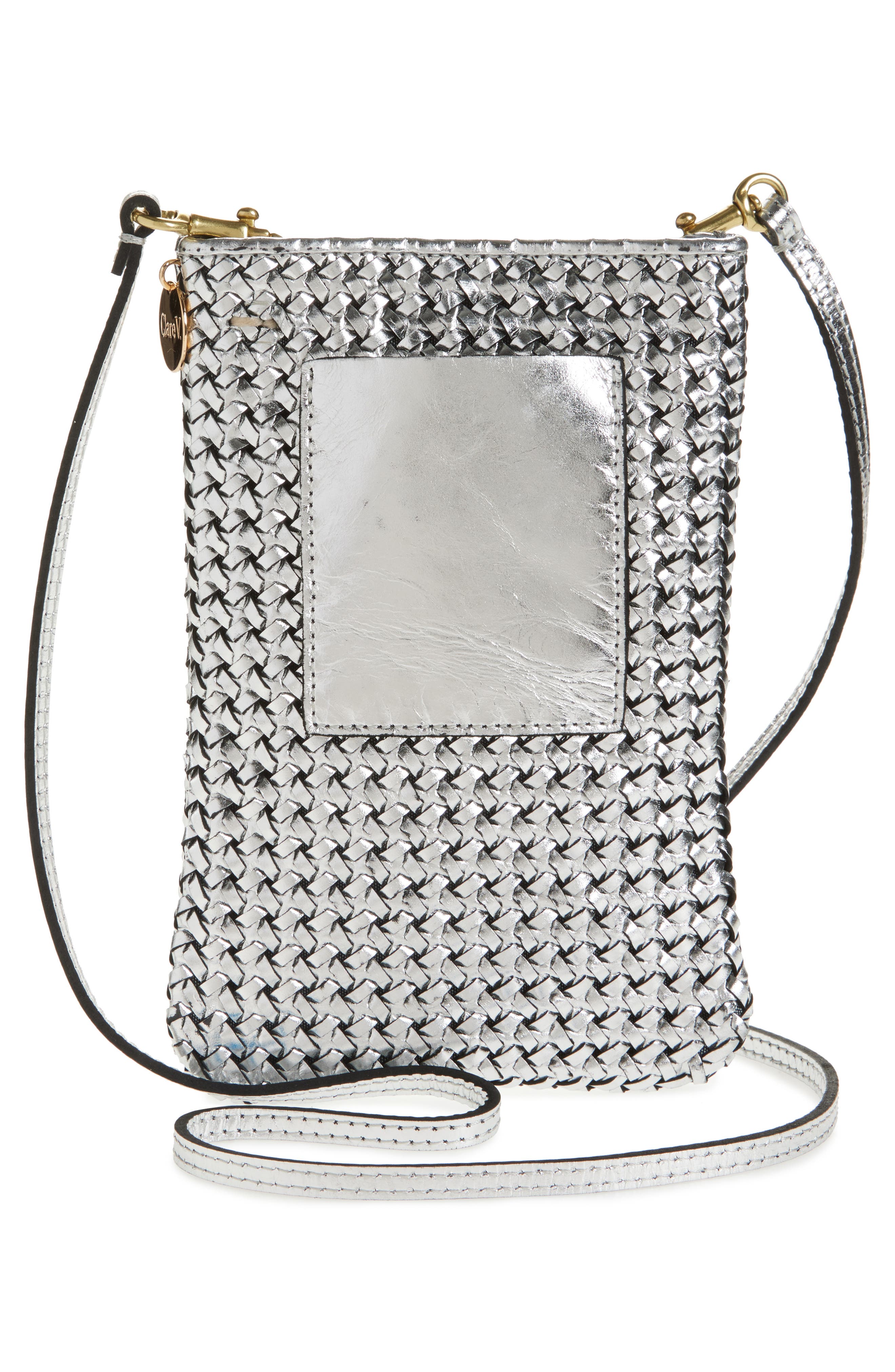 Clare V. Poche Woven Leather Crossbody Bag, Alternate, color, 