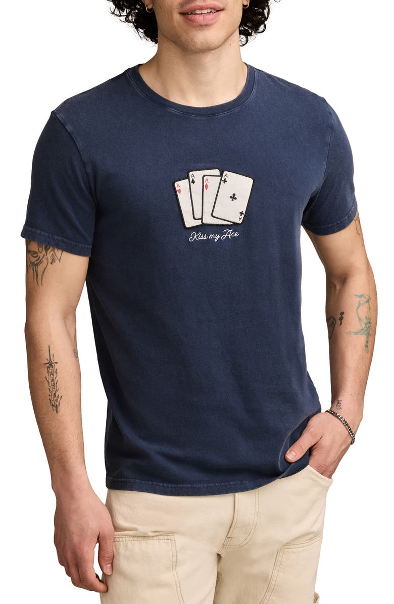 Lucky Brand Kiss My Ace Cards Embroidered T-Shirt, Main, color, Dress Blues