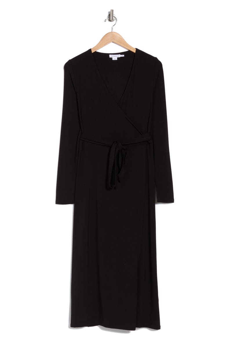 Long Sleeve Faux Wrap Dress, Alternate, color, BLACK