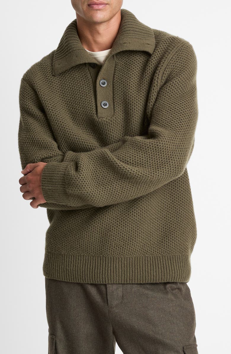 Vince Honeycomb Moc Neck Sweater, Main, color, Leaf