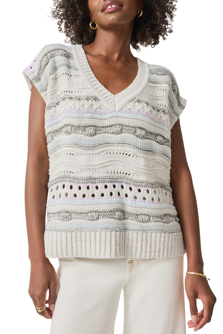 Brynna Stripe Open Stitch V-Neck Sweater, Main, color, TWILIGHT MULTI
