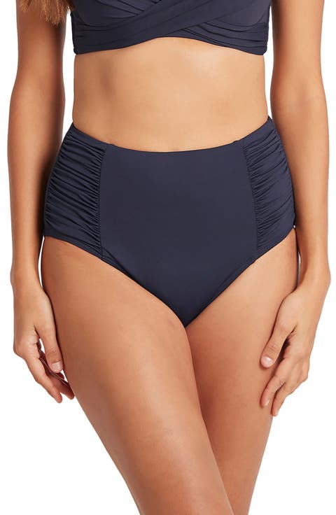 High Waist Gathered Side Swim Bottoms