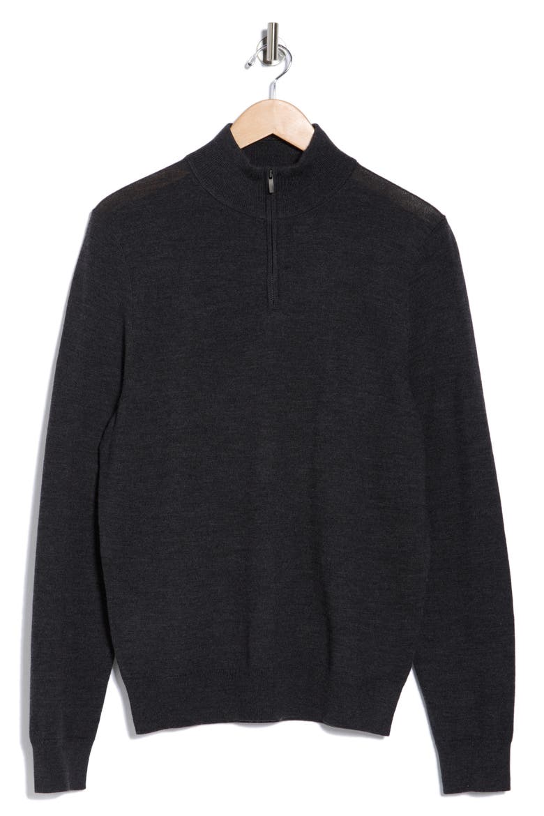 Washable Merino Wool Quarter Zip Sweater, Alternate, color, BLACK COAL HEATHER