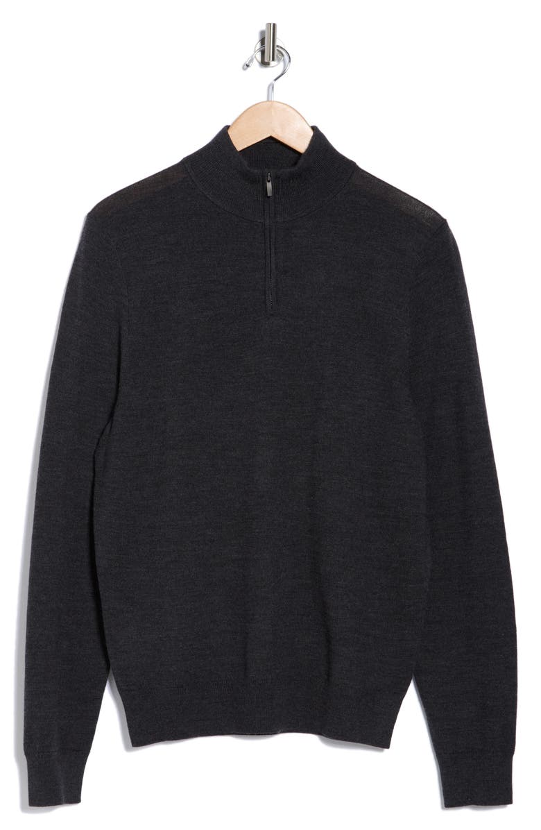 Nordstrom Washable Merino Wool Quarter Zip Sweater, Alternate, color, Black Coal Heather