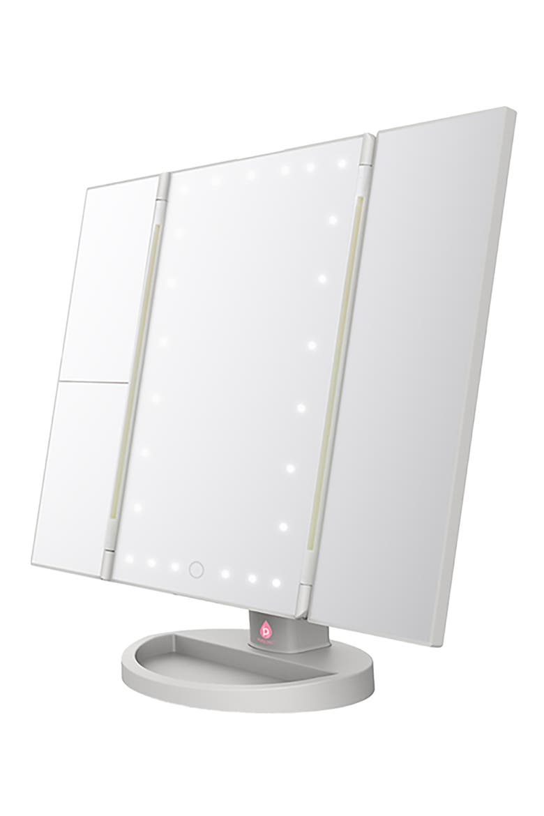 Tri-Fold LED Vanity Makeup Mirror, Main, color, WHITE