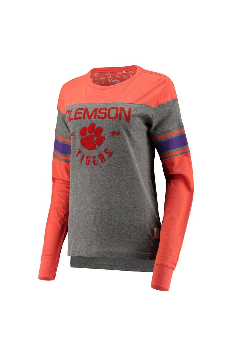 PRESSBOX Women's Pressbox Orange/Heathered Gray Clemson Tigers Lizzy Flocking Striped Long Sleeve T-Shirt, Alternate, color, 