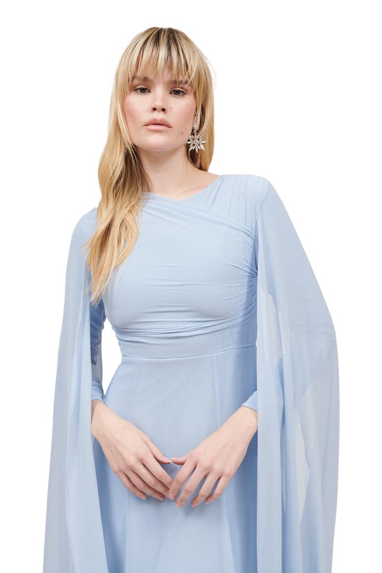 Modest Ruffle Mesh Dress Maxi, Alternate, color, CHOCOLATE