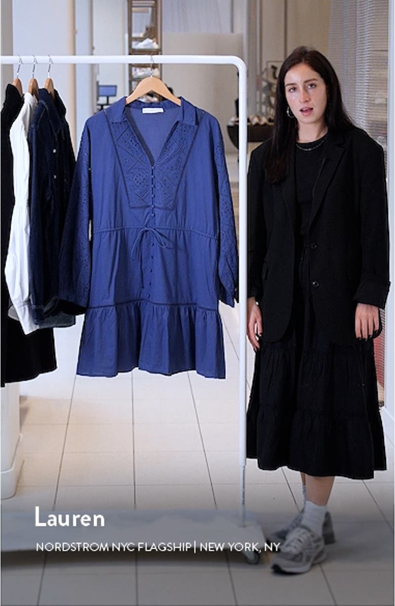 Embroidered Eyelet Long Sleeve Cotton Shirtdress, sales video thumbnail