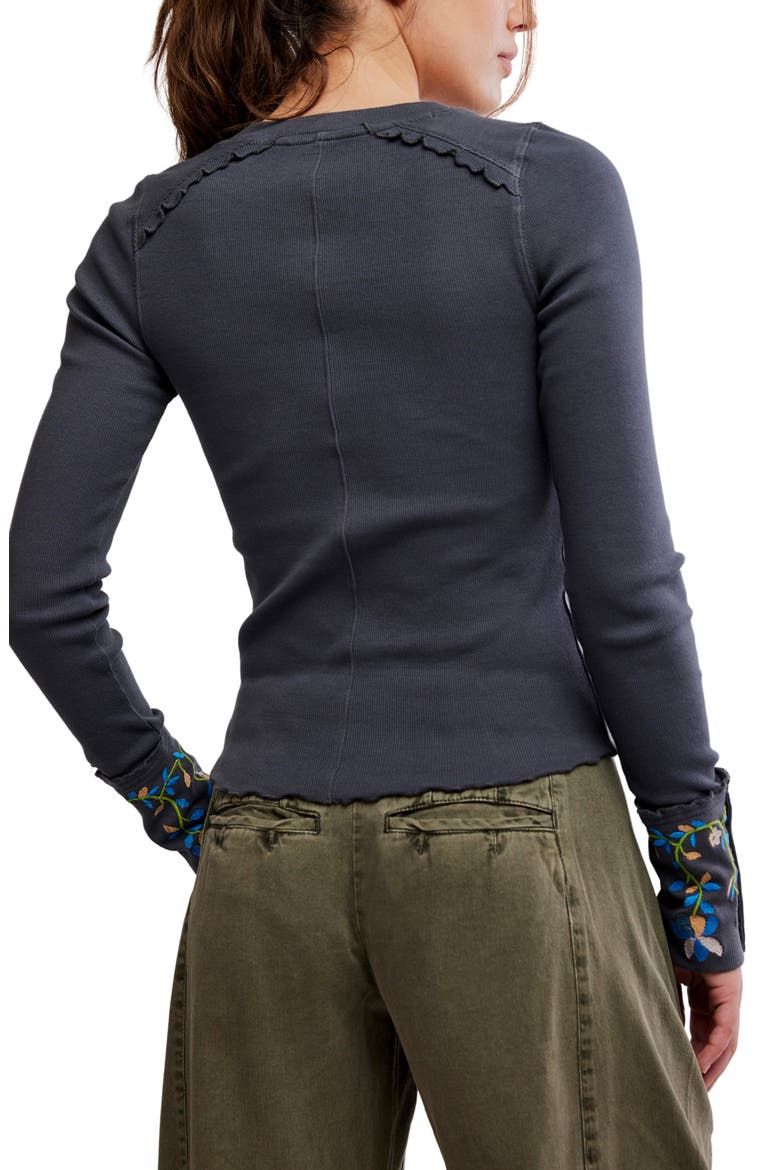 Fleur Embroidered Henley Top, Alternate, color, GRAPHITE COMBO