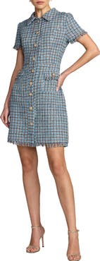 Mac Duggal Collared Tweed Mini Dress With Fringe Trim