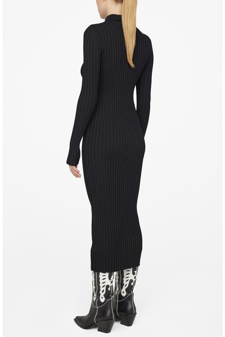 Joslyn Ribbed Button-Up Midi Dress, Alternate, color, BLACK
