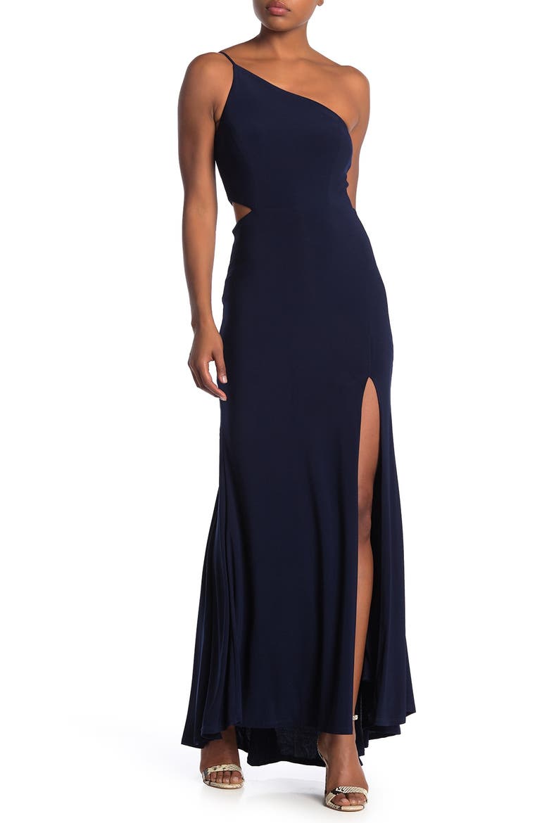 One-Shoulder Side Cutout Gown, Main, color, NAVY
