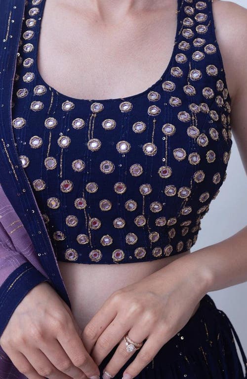 Raas Ria Sequins Tiered Lehenga Choli In Midnight Blue