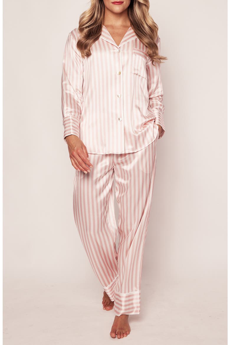 Stripe Mulberry Silk Pajamas, Main, color, PINK