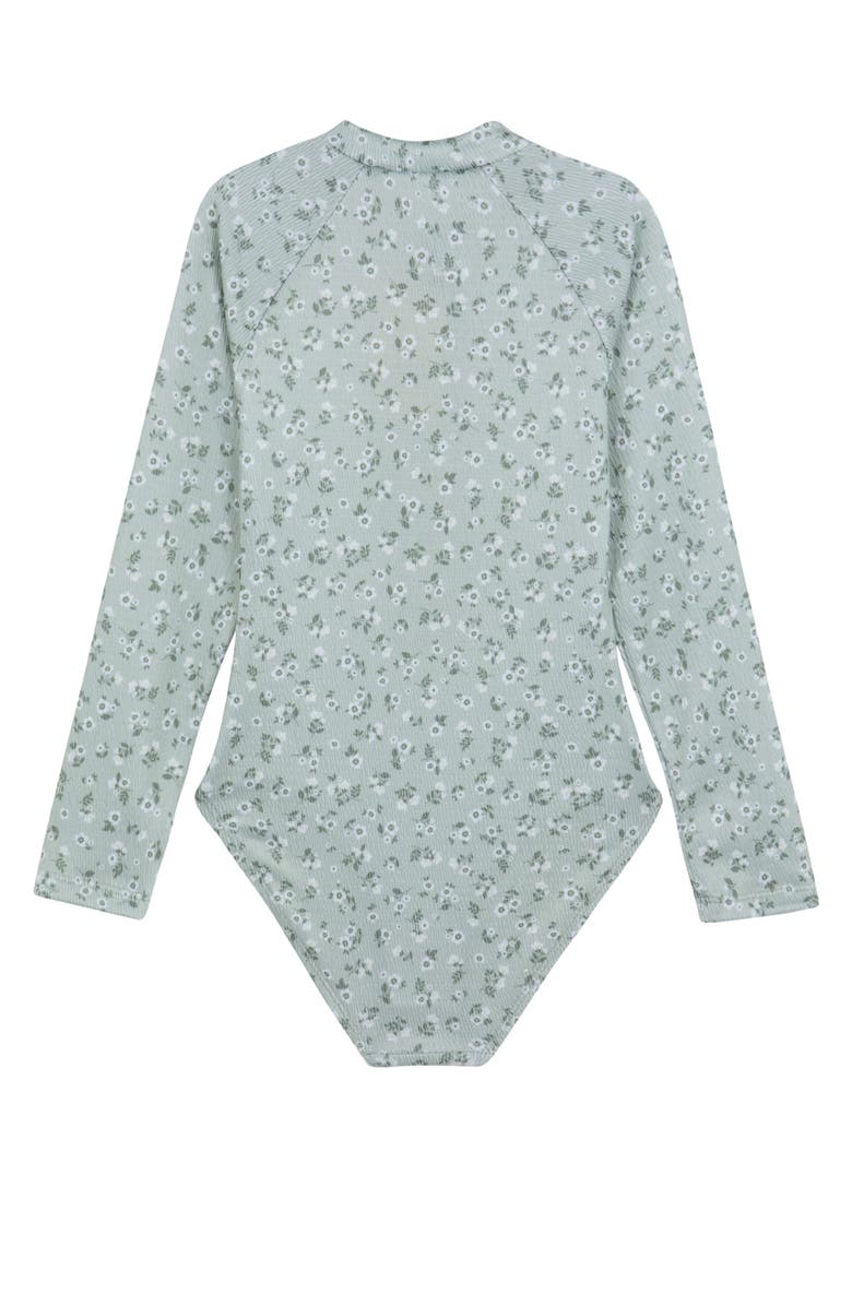 Gottex Kids Ditsy Dream Textured Long Sleeve Zip Front One Piece, Alternate, color, Green