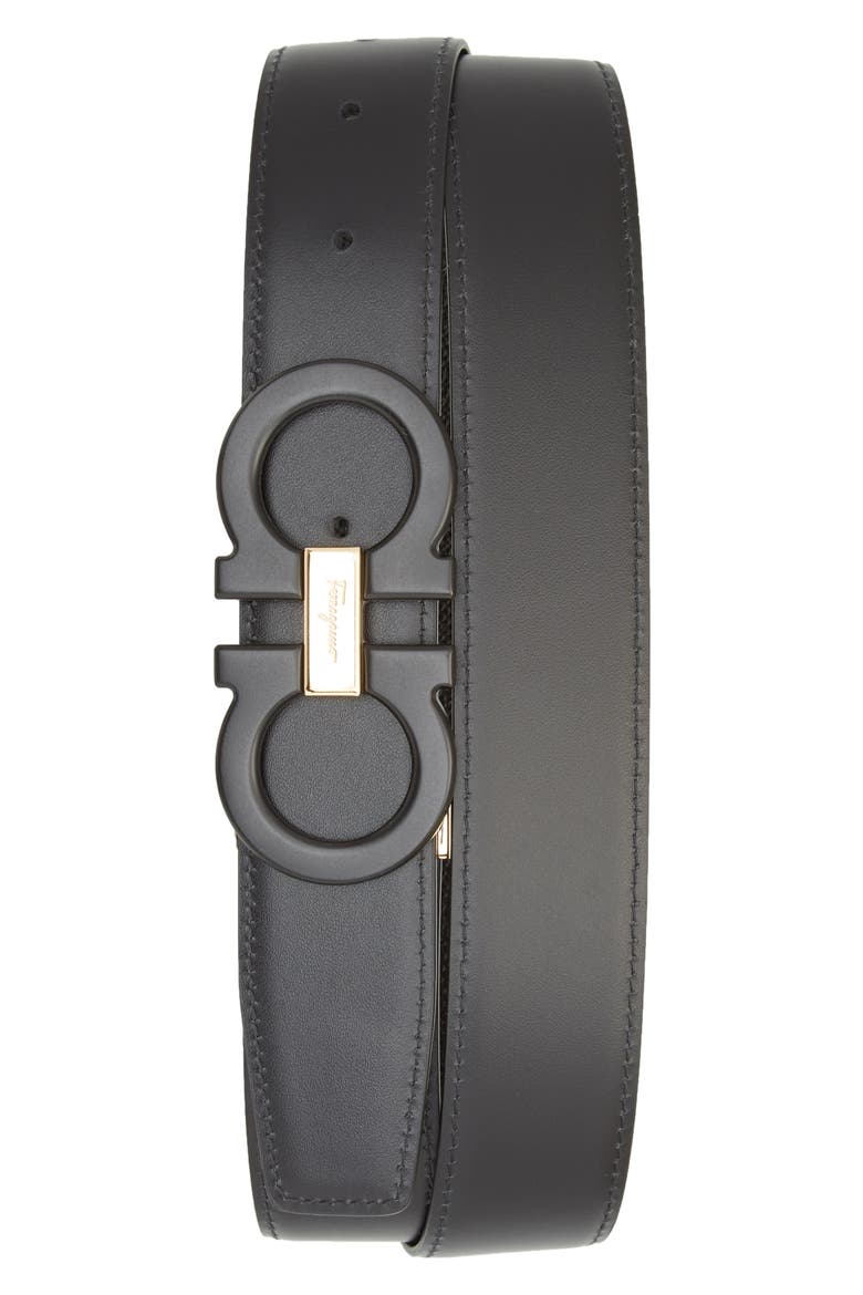 Salvatore Ferragamo Reversible Leather Belt, Alternate, color, NERO / NERO