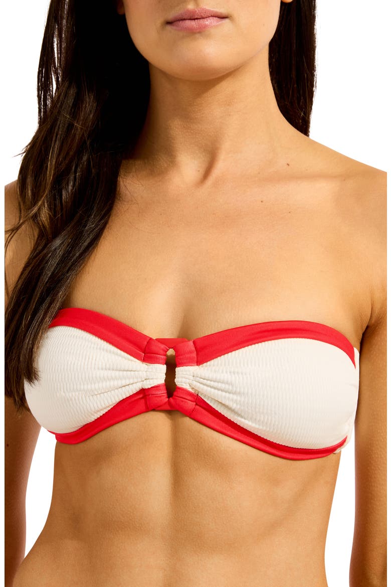 Contrast Binding Bandeau Bikini Top, Main, color, ECRU