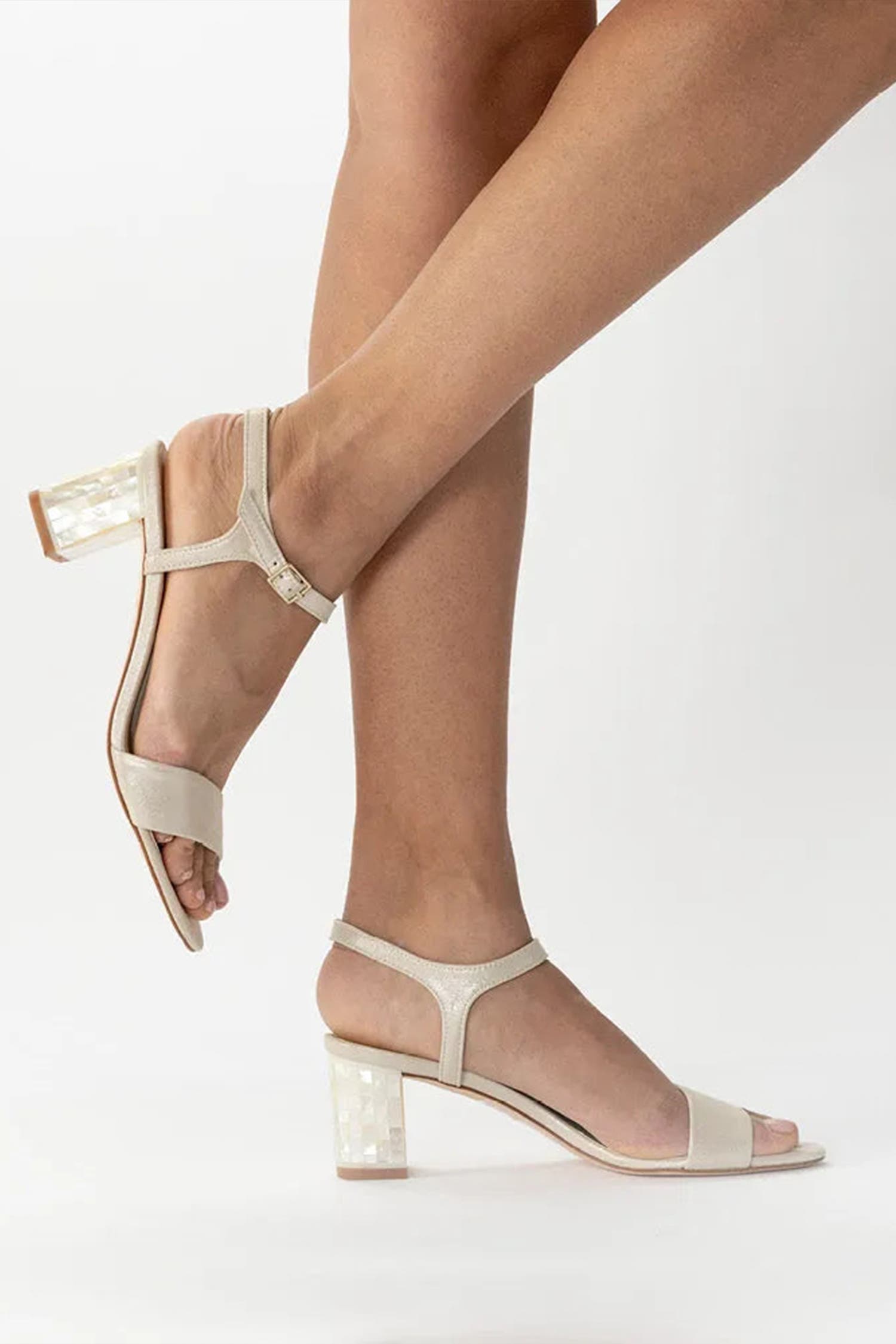 Freya Rose Martina Midi Champagne Ankle Strap Pearl Heel Sandal, Alternate, color, Champagne