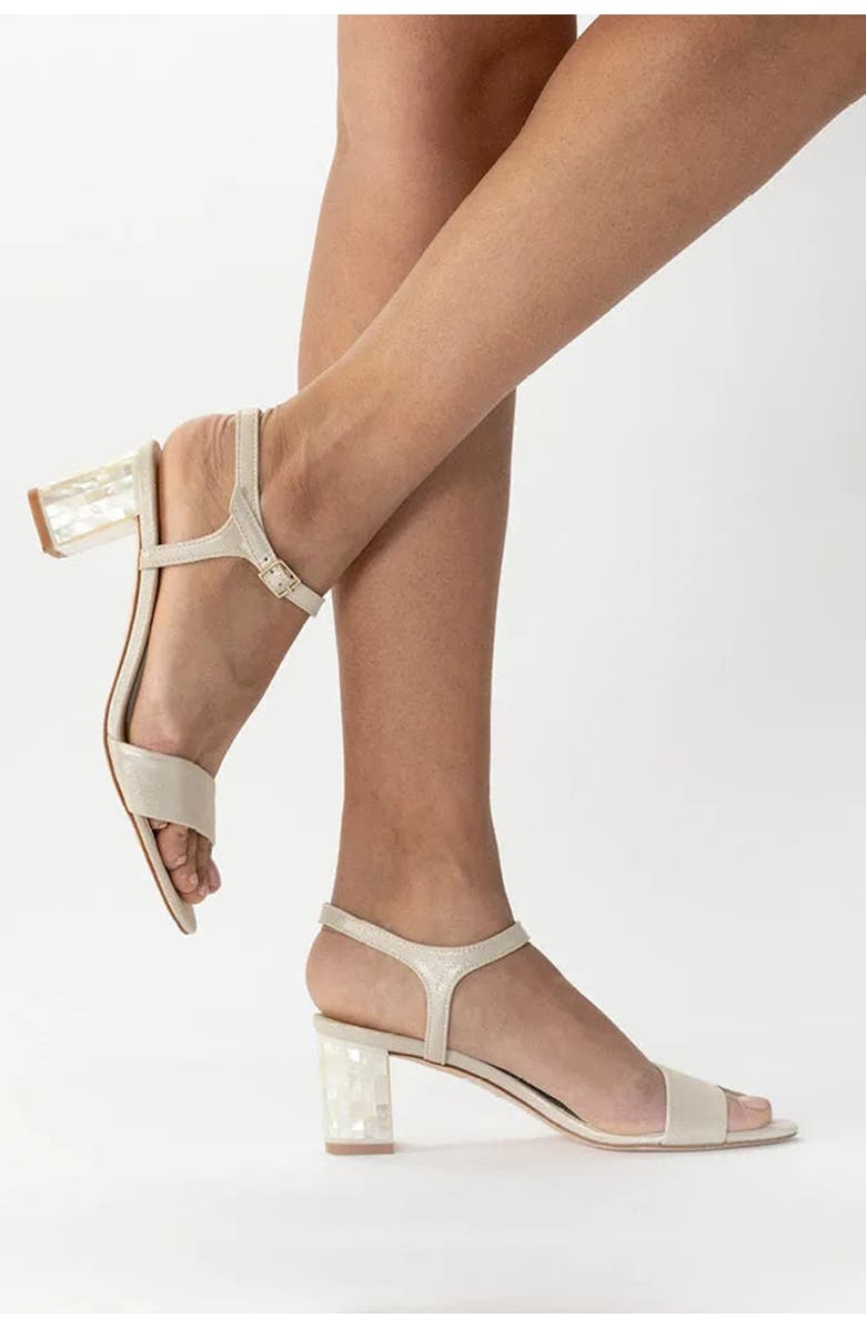 Freya Rose Martina Midi Champagne Ankle Strap Pearl Heel Sandal, Alternate, color, Champagne