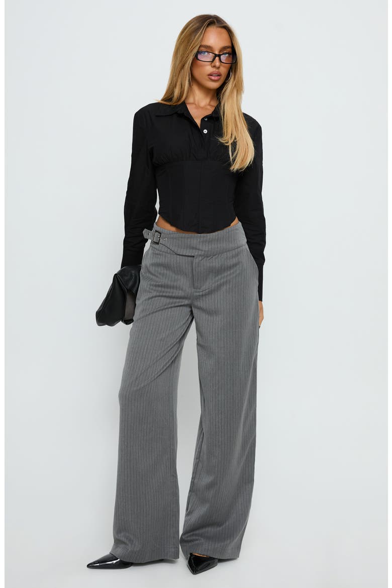 Jinny Pinstripe Buckle Waist Wide Leg Pants, Alternate, color, GREY PINSTRIPE