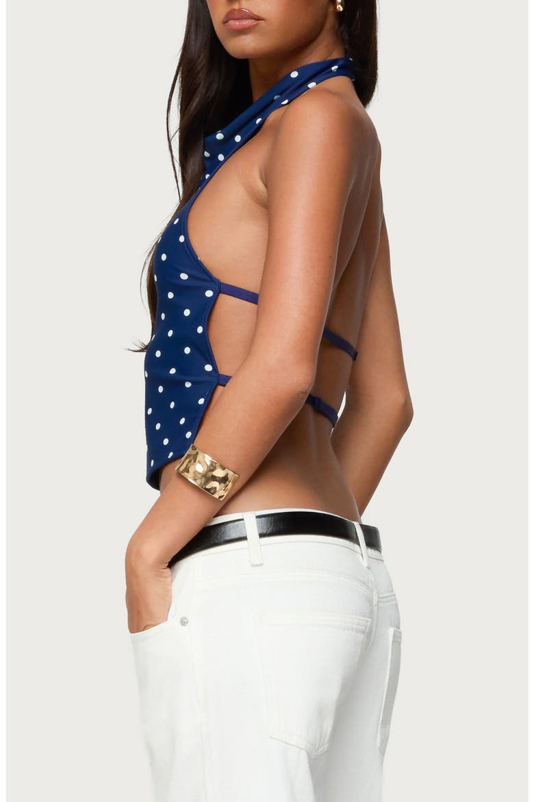 Raiya Polka Dot Open Back Halter Top, Alternate, color, NAVY