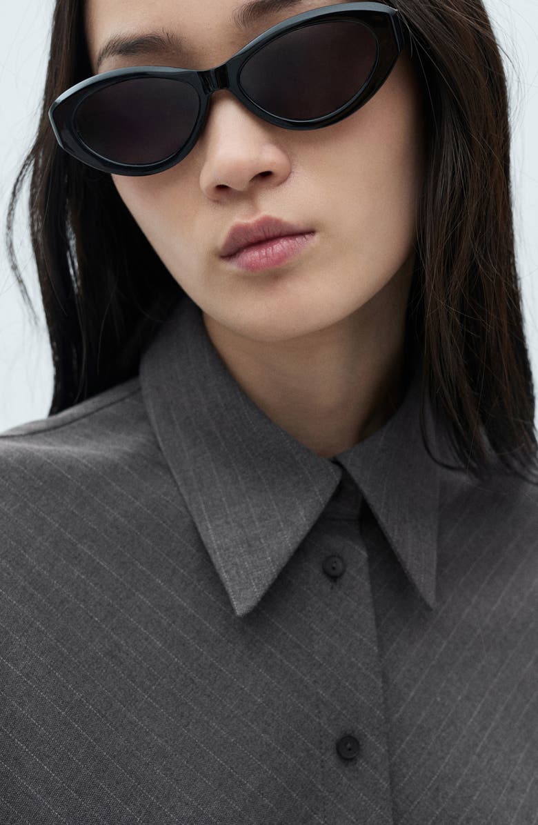 MANGO Pinstripe Long Sleeve Wrap Shirtdress, Alternate, color, 