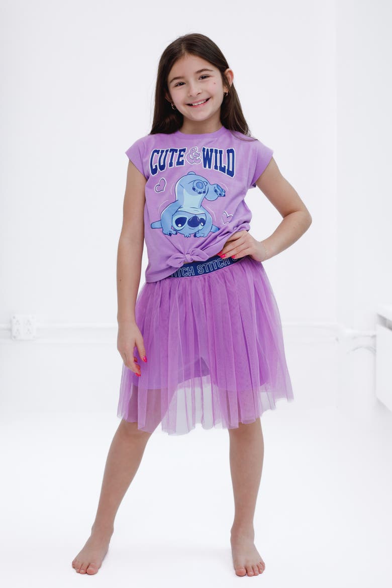 Lilo & Stitch 2-Piece T-Shirt and Tutu Skort Set, Alternate, color, Lilac Stitch