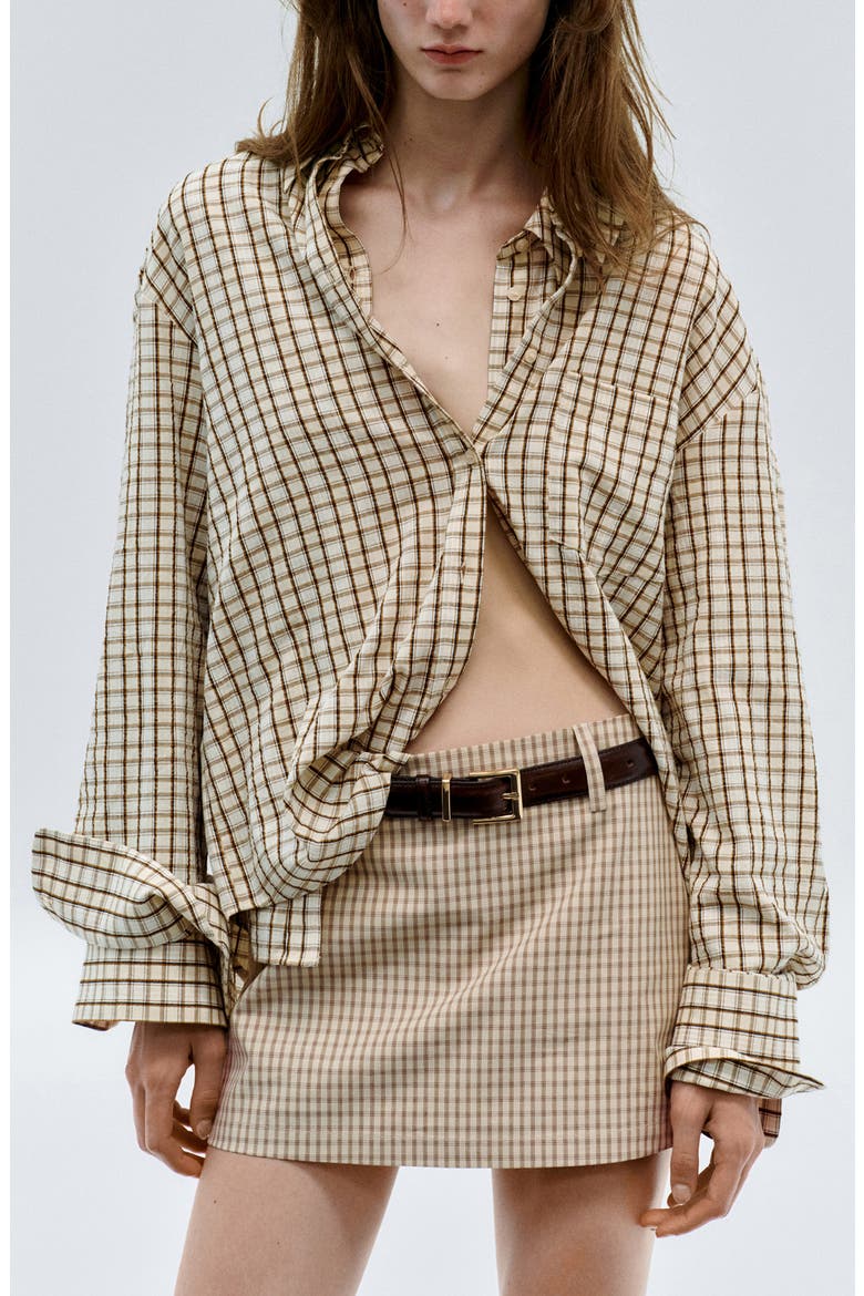 Checked Cotton Shirt, Main, color, BROWN