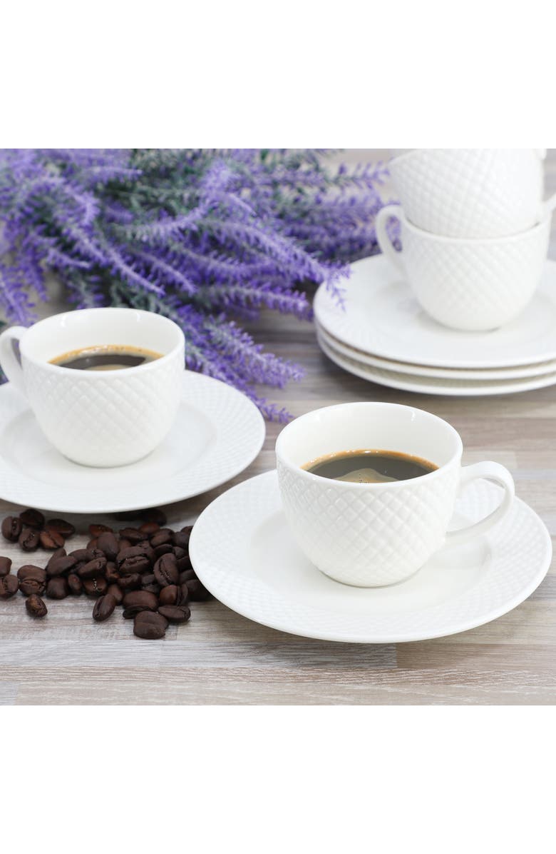 Elama Sol 12 Piece 3 Ounce Porcelain Espresso Cup with Saucer Set, Alternate, color, White