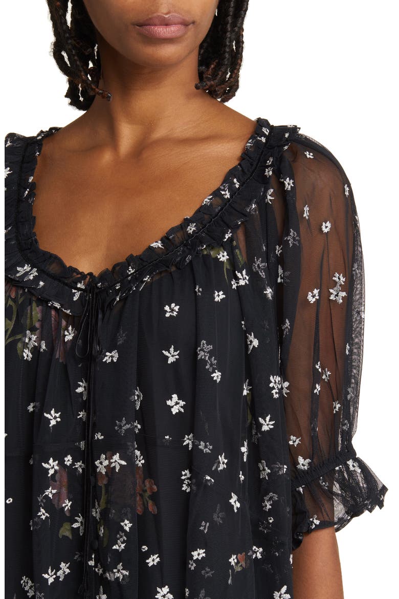 With Love Floral Embroidered Mesh Minidress, Alternate, color, BLACK
