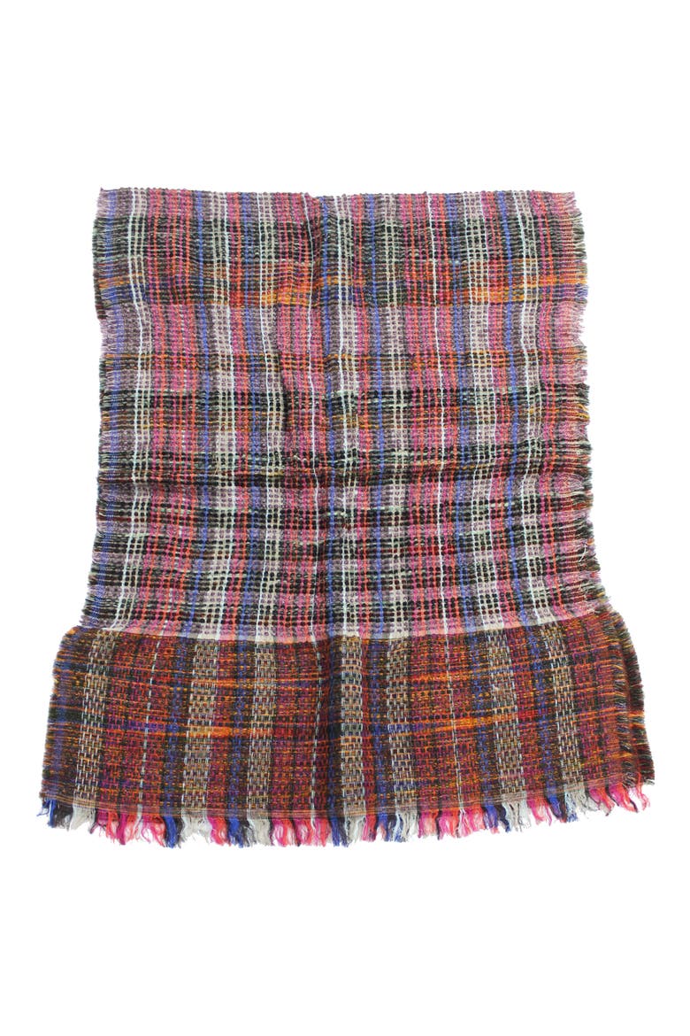 Plaid Fringe Scarf, Main, color, MULTI