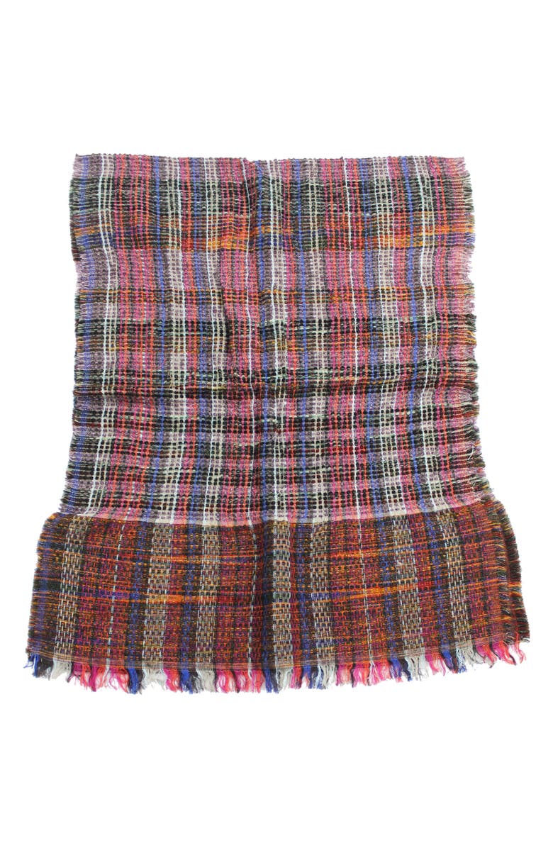 Vismaya Plaid Fringe Scarf, Main, color, Multi