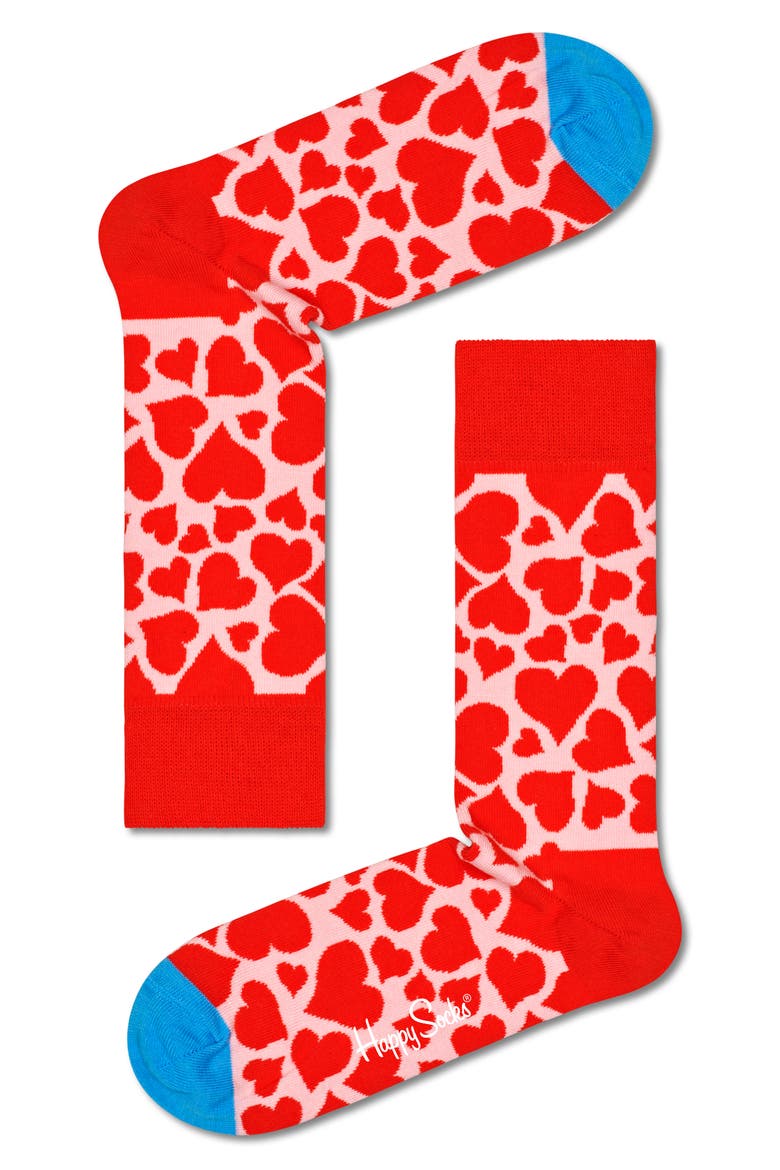 I Flower U Assorted 3-Pack Cotton Blend Crew Socks Gift Box, Main, color, RED