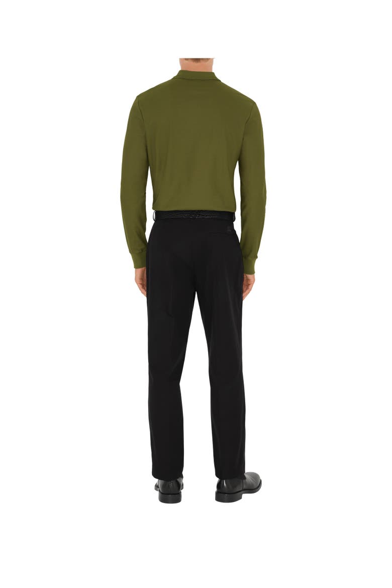 Long-sleeve Cotton Polo Shirt, Alternate, color, Olive green