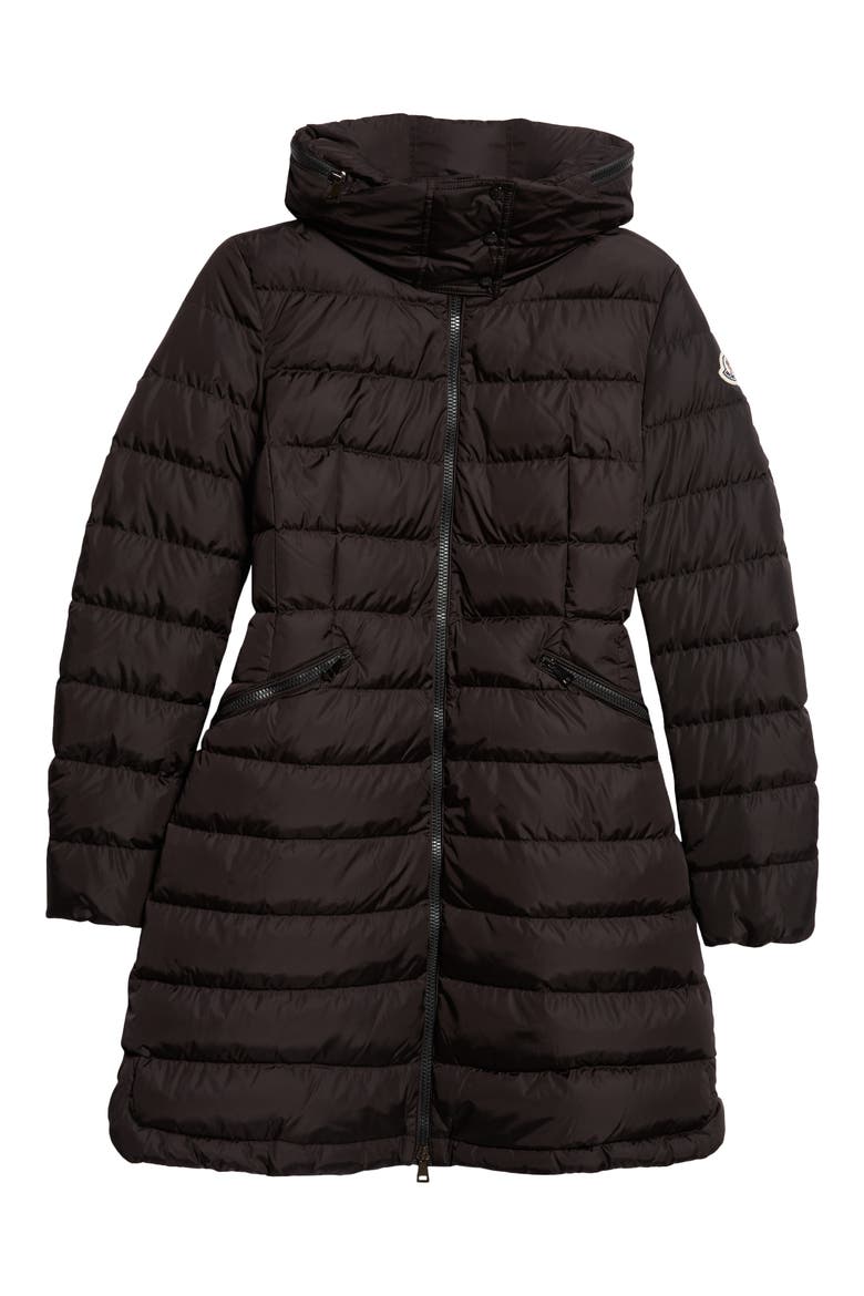 Flammette Down Coat, Alternate, color, BLACK
