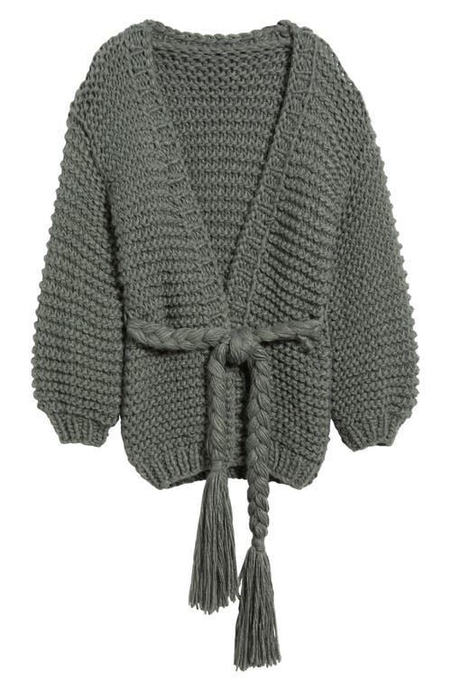 Roffe Accessories Chunky Belted Cardigan In Gray