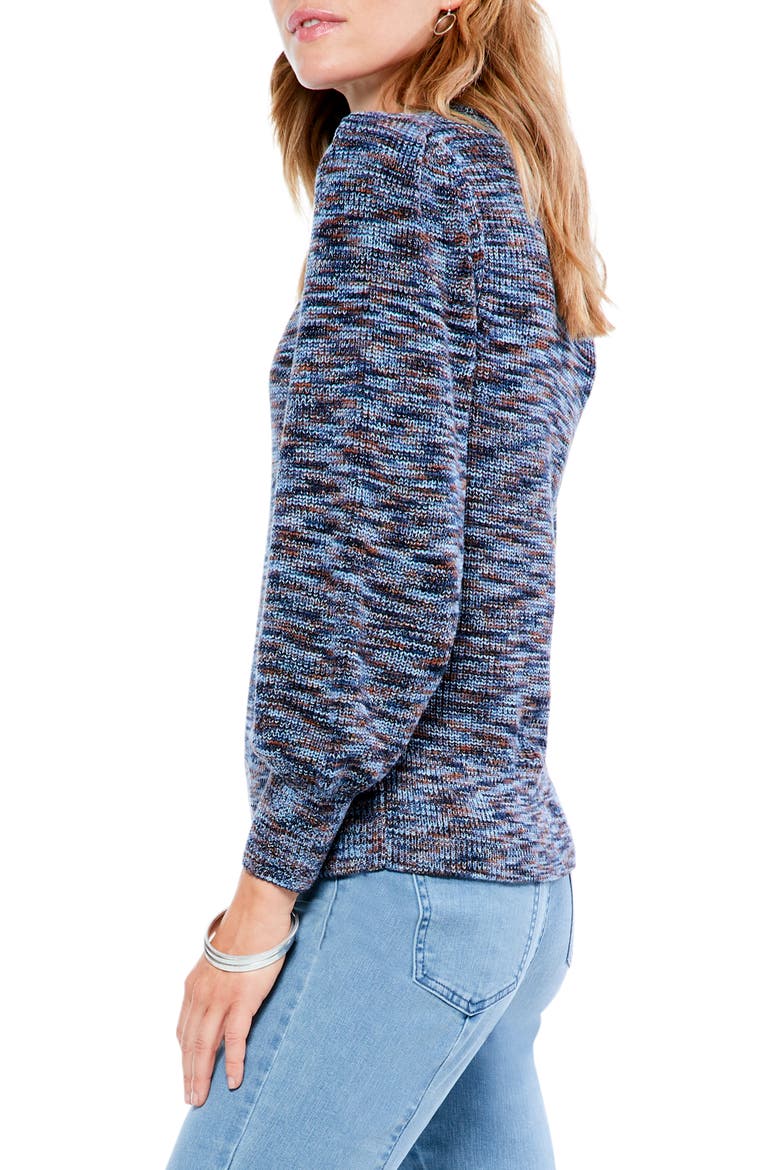 Space Dye Puff Sleeve Cotton Blend Sweater, Alternate, color, INDIGO MIX