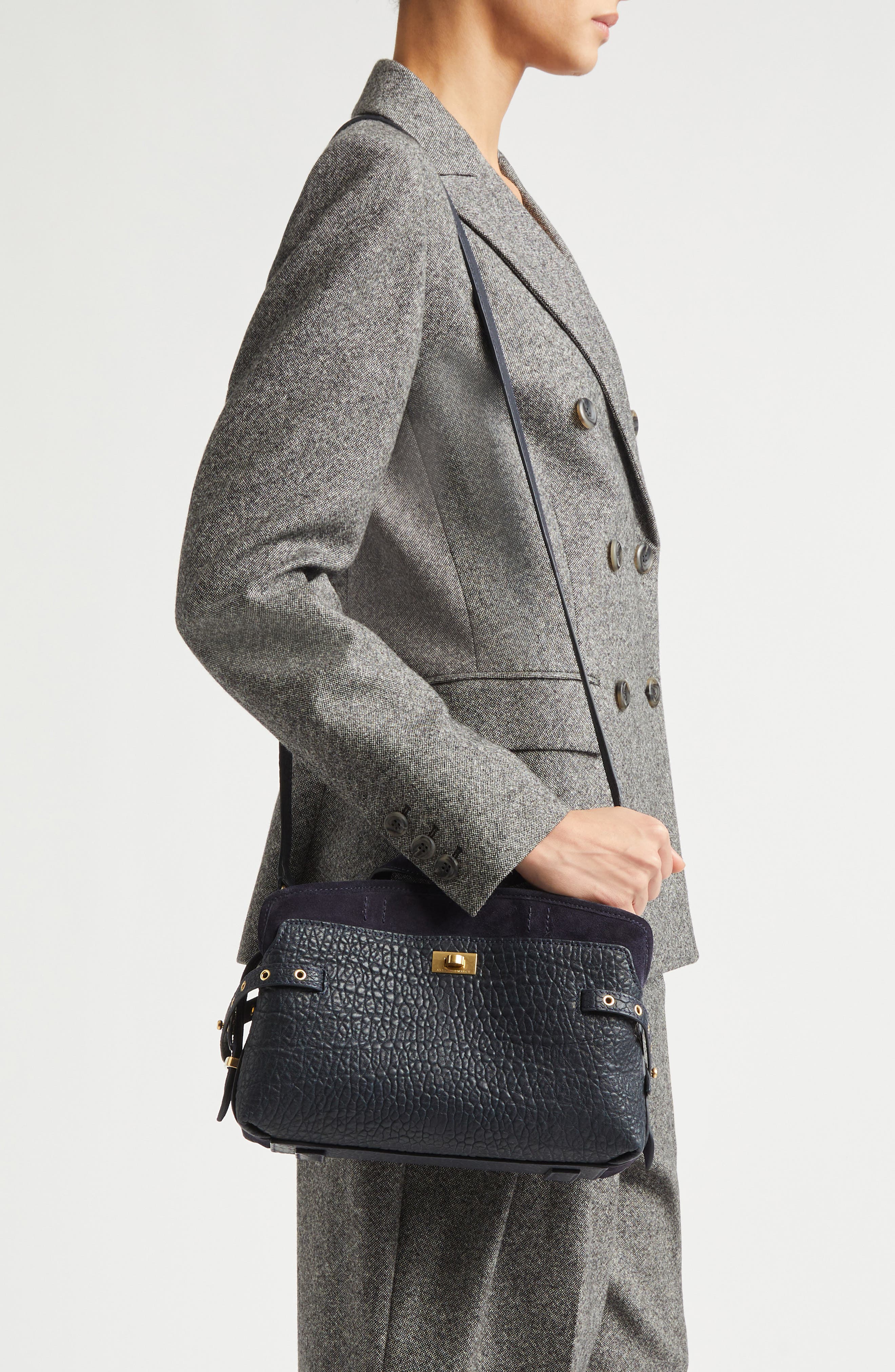 Anya Hindmarch Small Wilson Eyelet Grained Leather & Suede Tote, Alternate, color, Marine