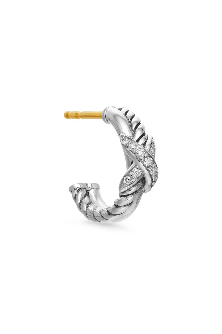 Petite X Hoop Earrings, Alternate, color, DIAMOND/ SILVER