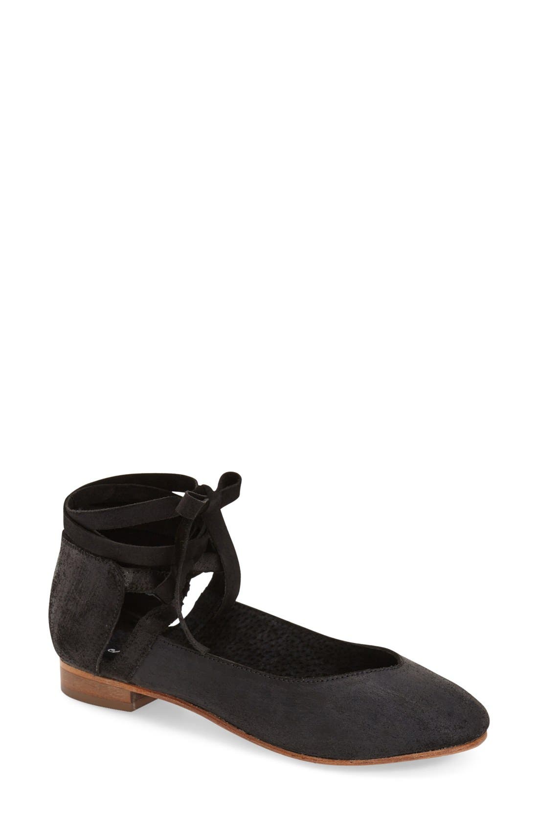 'Atlas' Ankle Strap Ballet Flat, Main, color, BLACK LEATHER