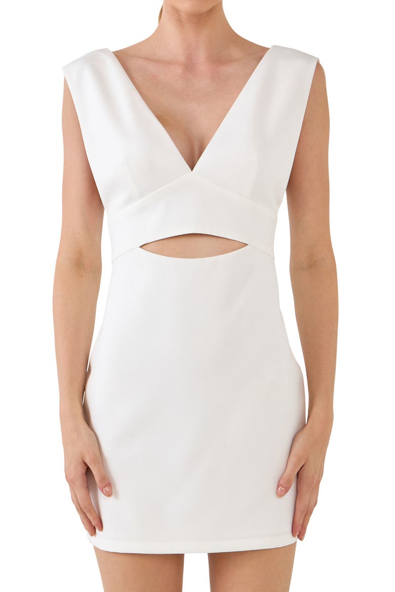 Cutout V-Neck Minidress, Alternate, color, WHITE