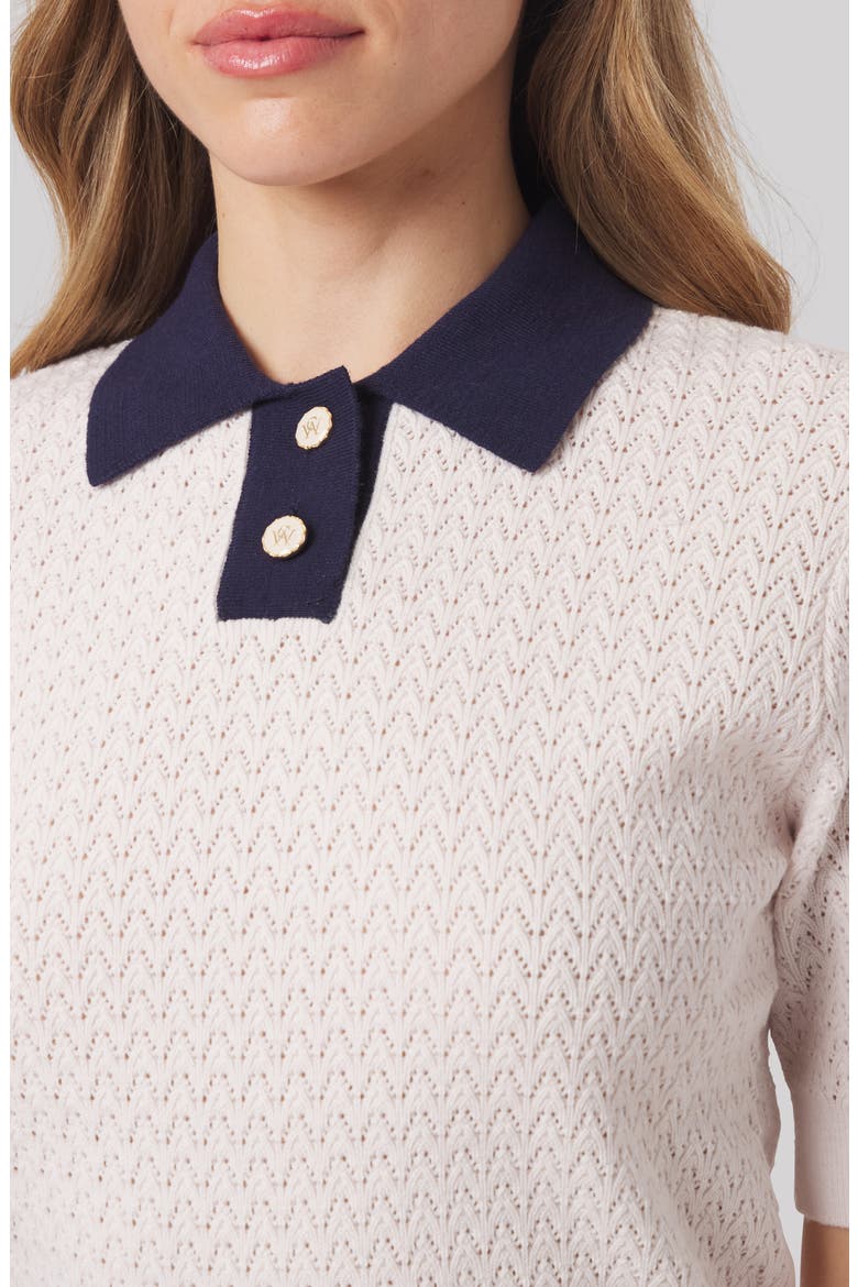 Christy Polo, Alternate, color, PINKY WHITE/ LEGACY NAVY BLUE