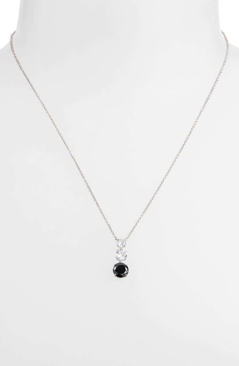 Nadri Triple Drop CZ Pendant Necklace, Alternate, color, Rhodium