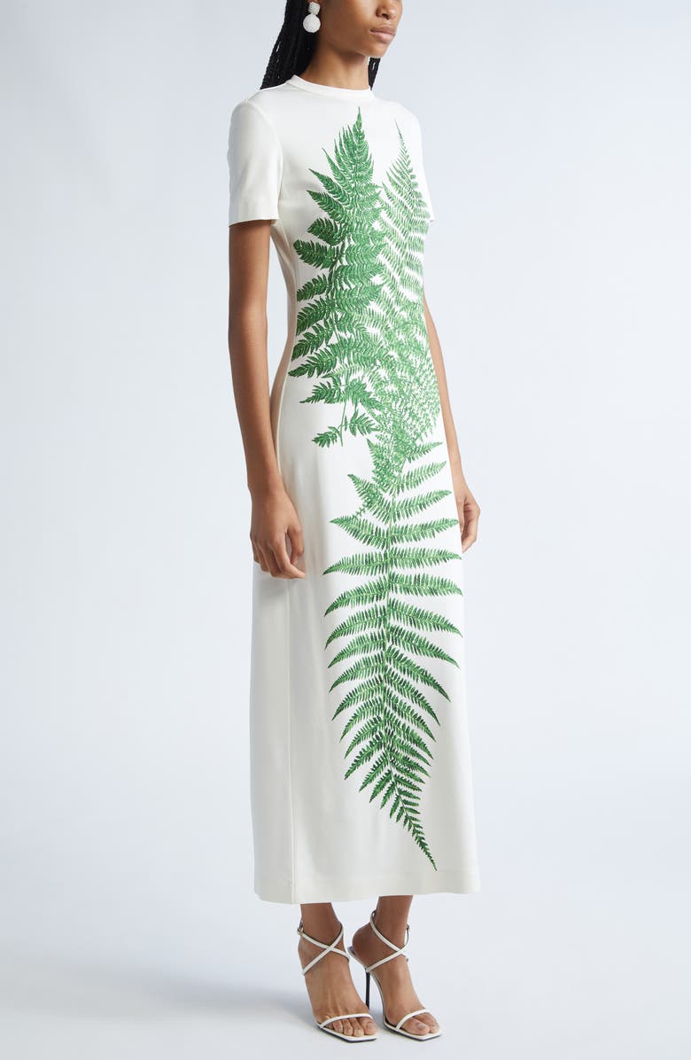 Oscar de la Renta Placed Fern Print Jersey T-Shirt Dress, Alternate, color, Green/ White