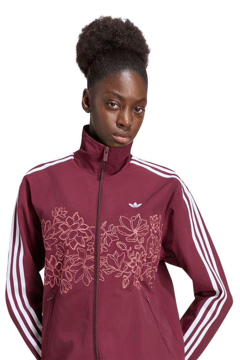 Floral Embroidered Loose Track Jacket, Alternate, color, MAROON