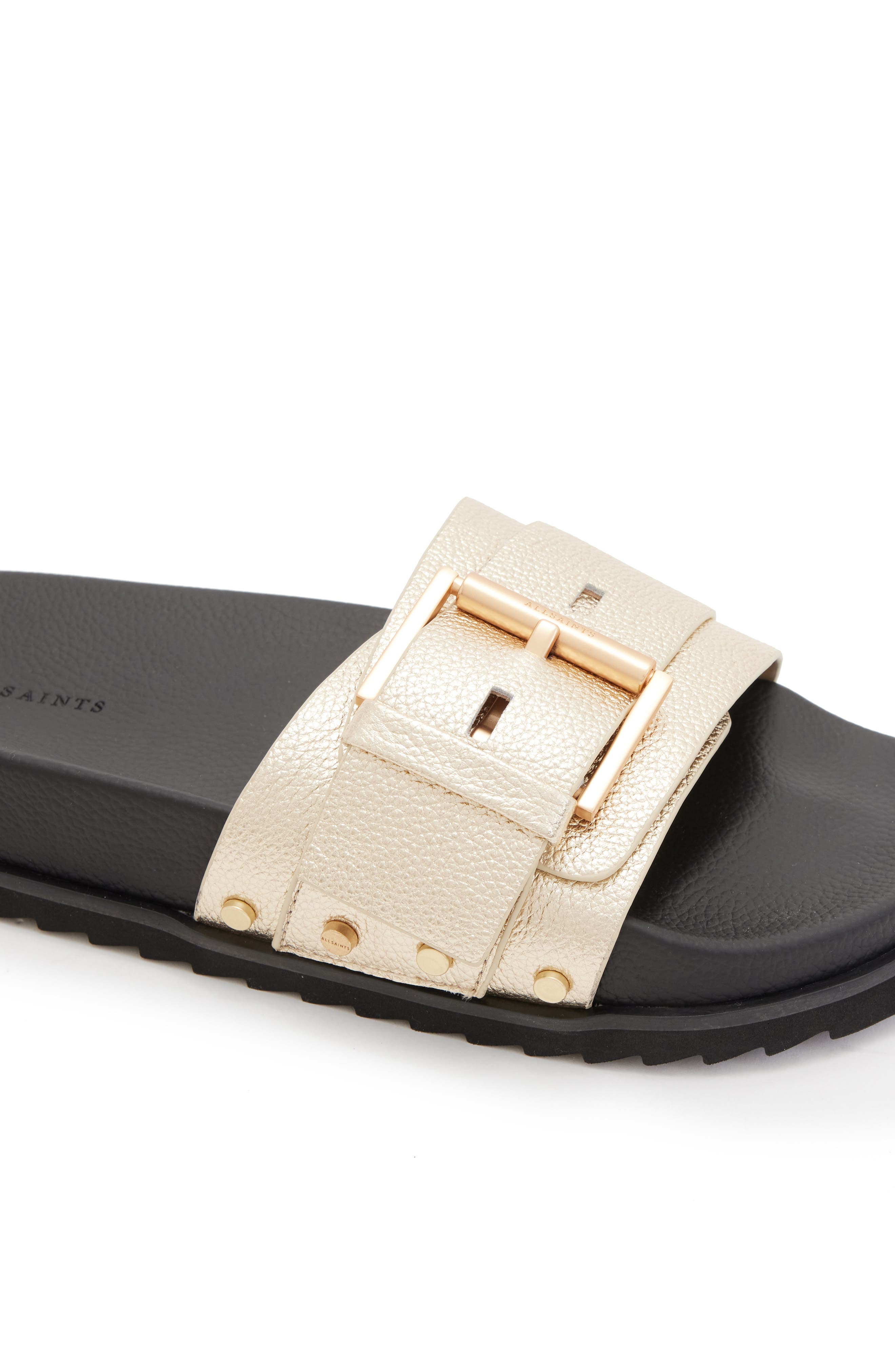 Ellie Stud Slide Sandal, Alternate, color, METALLIC GOLD